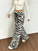 Women's Tiger Print Plush Wide-Leg Pants