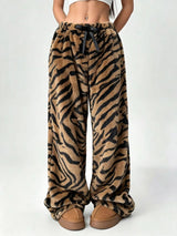 Women's Tiger Print Plush Wide-Leg Pants