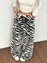 Women's Tiger Print Plush Wide-Leg Pants