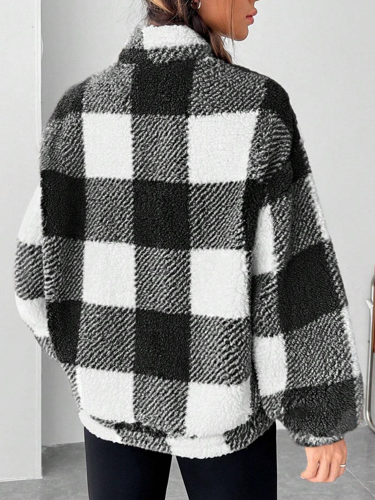 Women's Plaid Sherpa Fleece Half-Zip Pullover Top