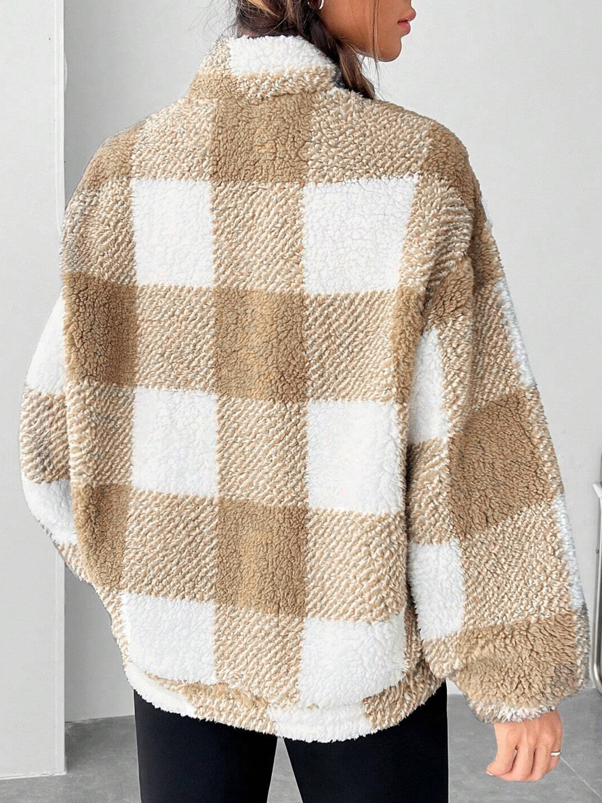 Women's Plaid Sherpa Fleece Half-Zip Pullover Top