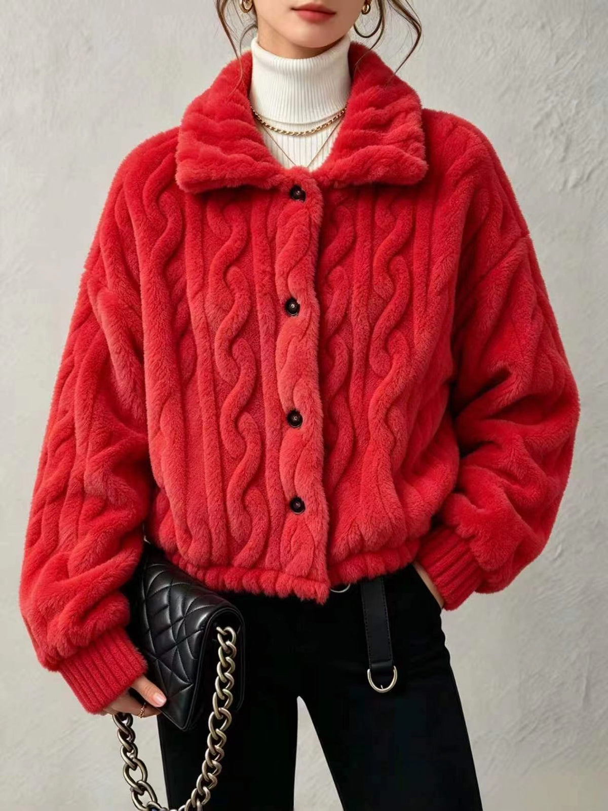 Women's Textured Jacket with Button Closure