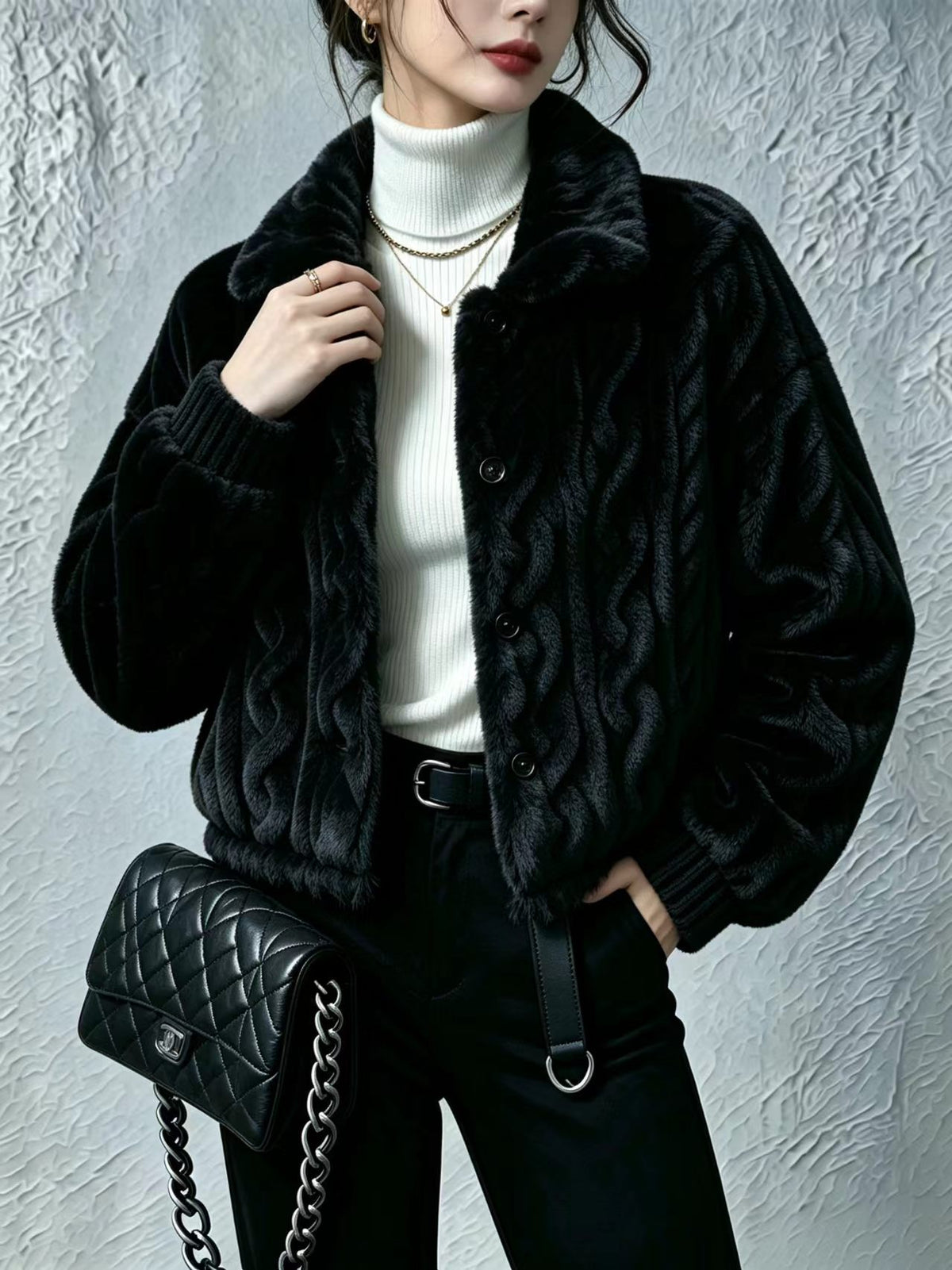 Women's Textured Jacket with Button Closure