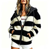 Women's Striped Knit Hooded Jacket