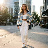 Women's Striped Knit Hooded Jacket