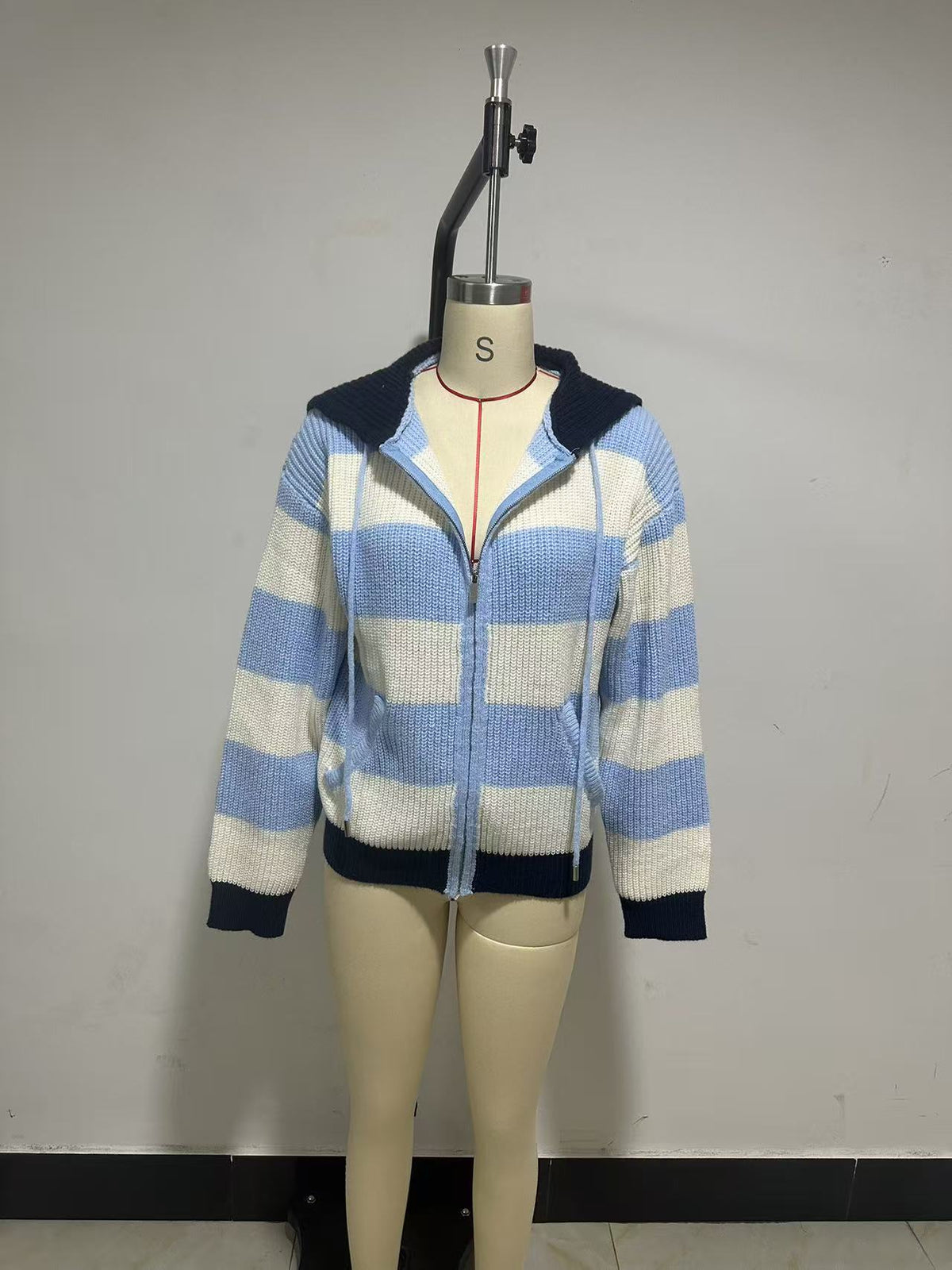 Women's Striped Knit Hooded Jacket