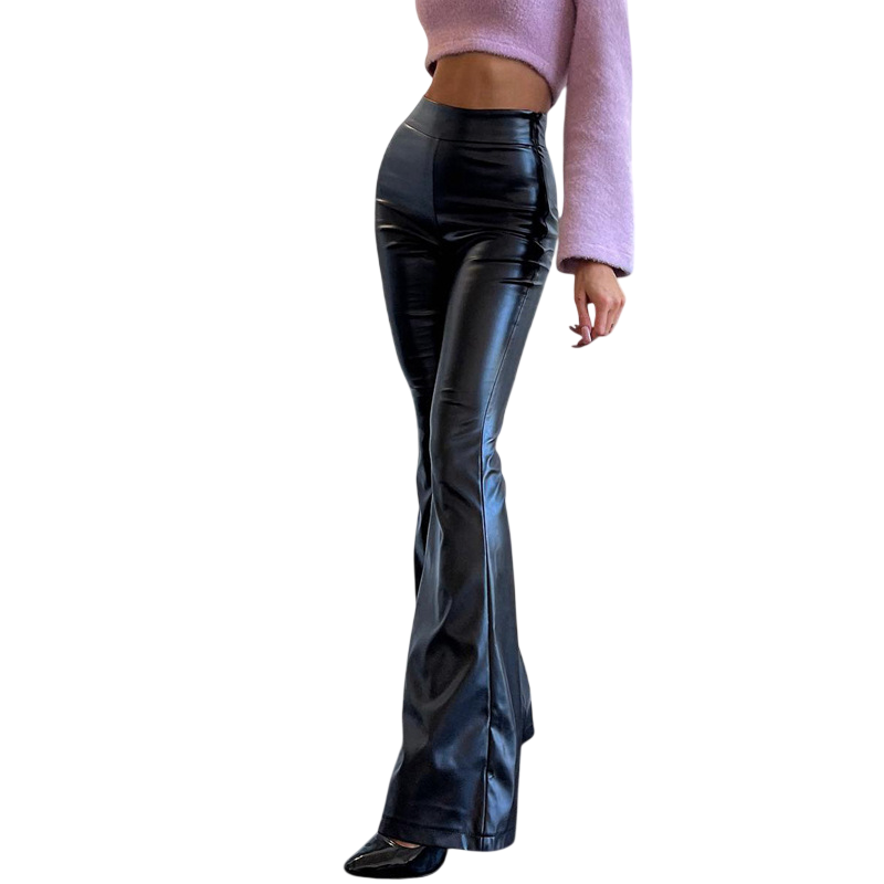 Women's High-Waisted Flared Leather Pants