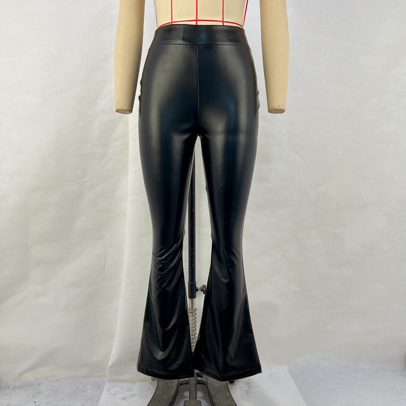 Women's High-Waisted Flared Leather Pants