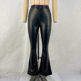 Women's High-Waisted Flared Leather Pants