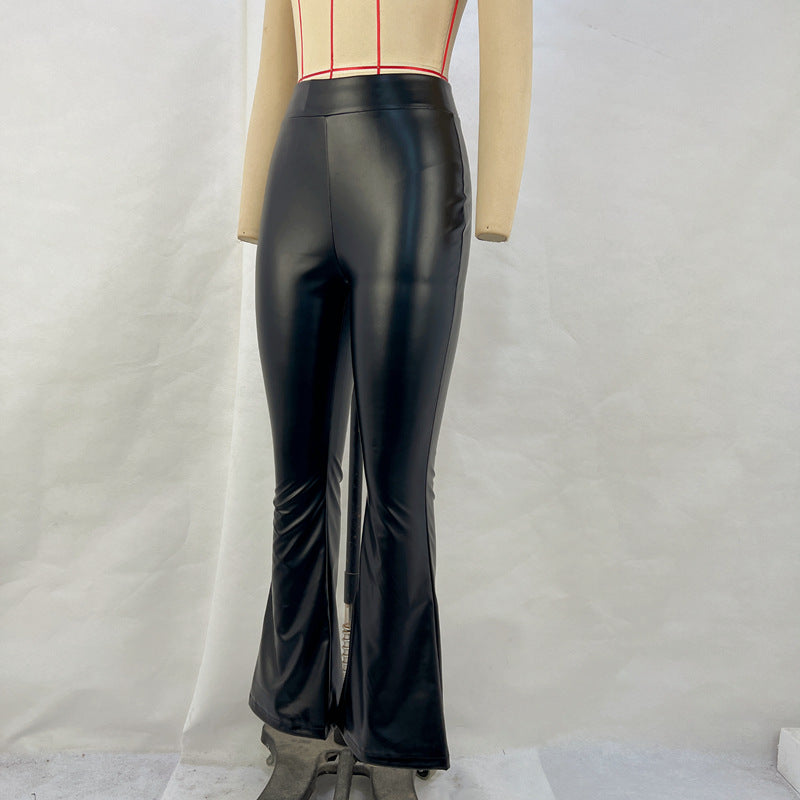 Women's High-Waisted Flared Leather Pants