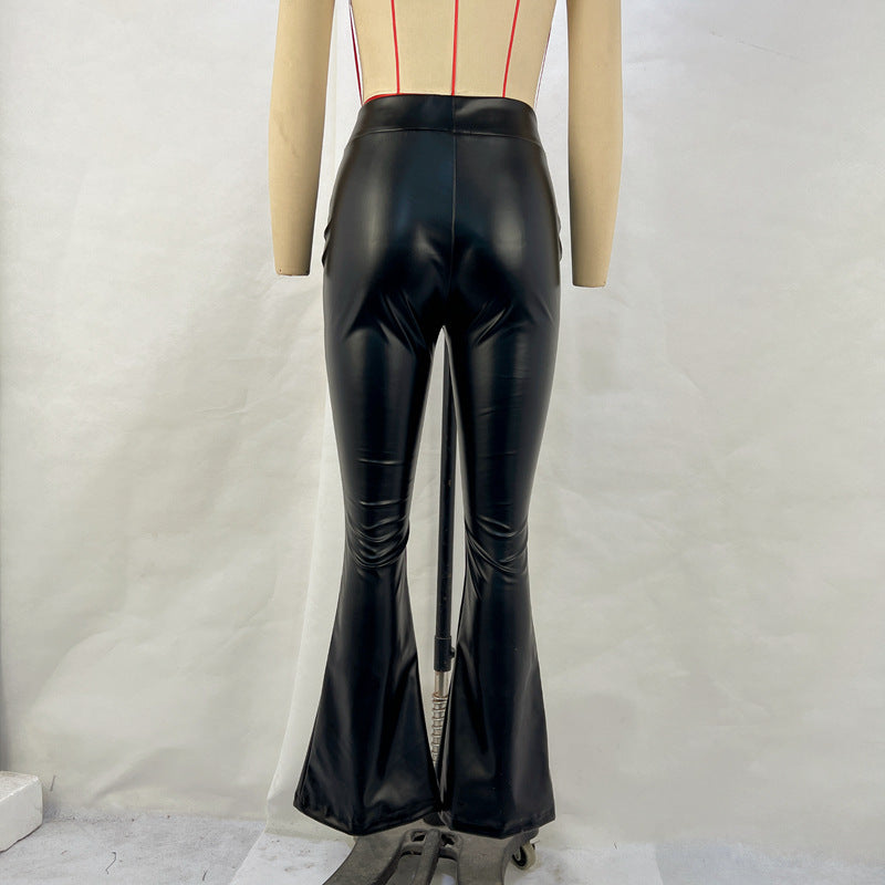 Women's High-Waisted Flared Leather Pants