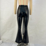 Women's High-Waisted Flared Leather Pants