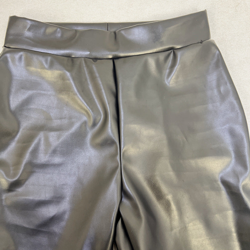 Women's High-Waisted Flared Leather Pants