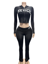 Women's Cropped Zip Hoodie & Flared Pants Set
