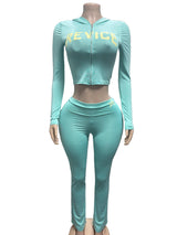 Women's Cropped Zip Hoodie & Flared Pants Set