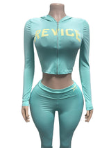 Women's Cropped Zip Hoodie & Flared Pants Set