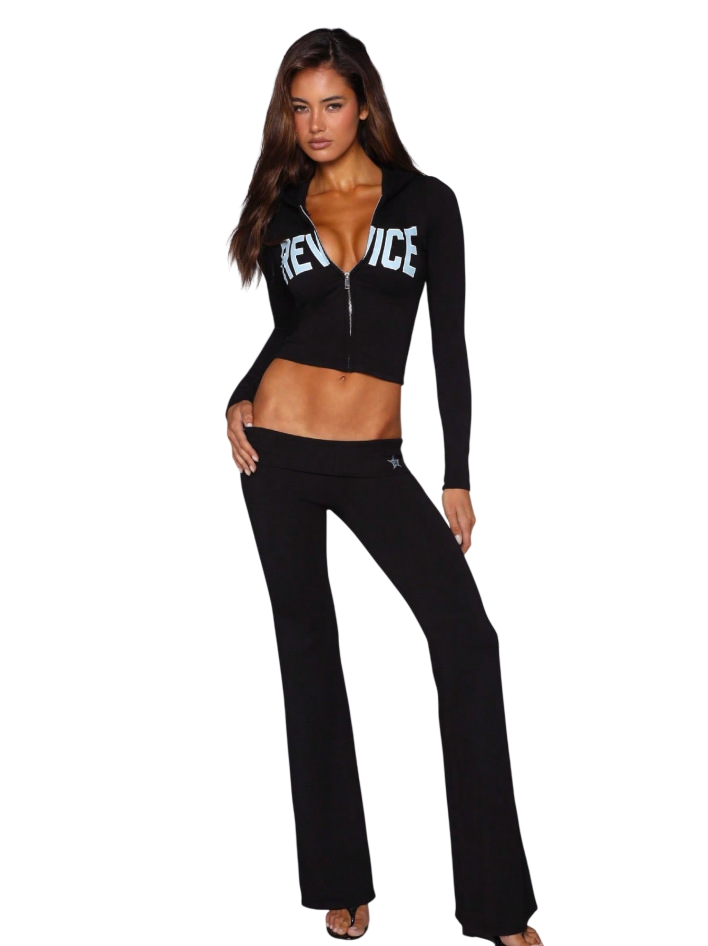 Women's Cropped Zip Hoodie & Flared Pants Set