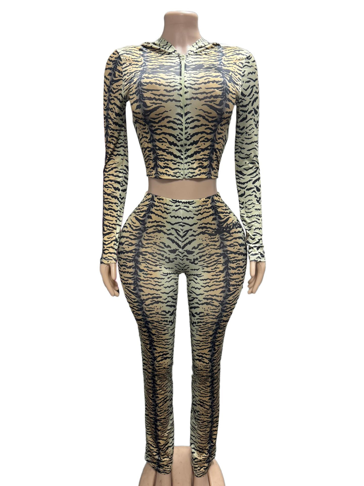 Women's Tiger Print Zip-Up Flare Jumpsuit