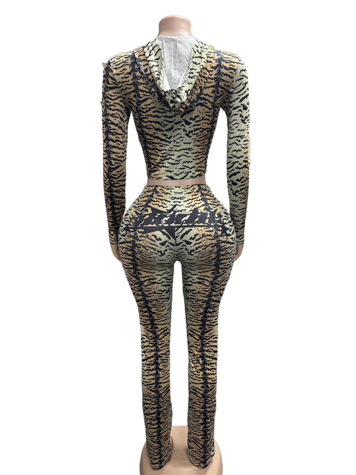 Women's Tiger Print Zip-Up Flare Jumpsuit