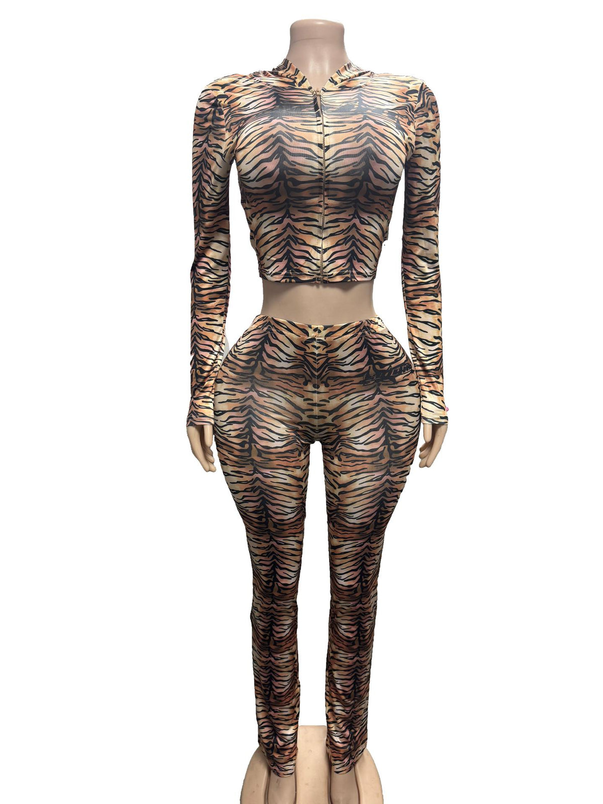 Women's Tiger Print Zip-Up Flare Jumpsuit