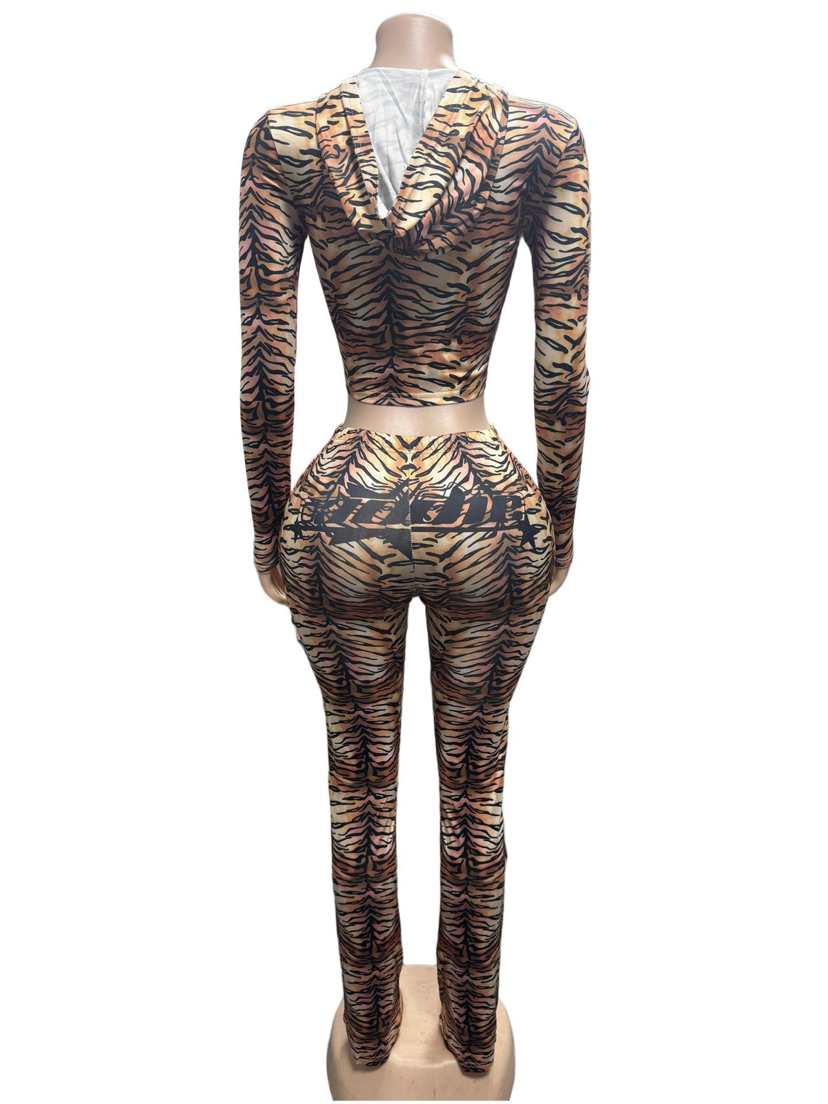 Women's Tiger Print Zip-Up Flare Jumpsuit