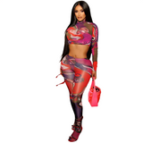 Women's Abstract Print Crop Top & Leggings Set