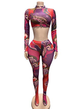 Women's Abstract Print Crop Top & Leggings Set