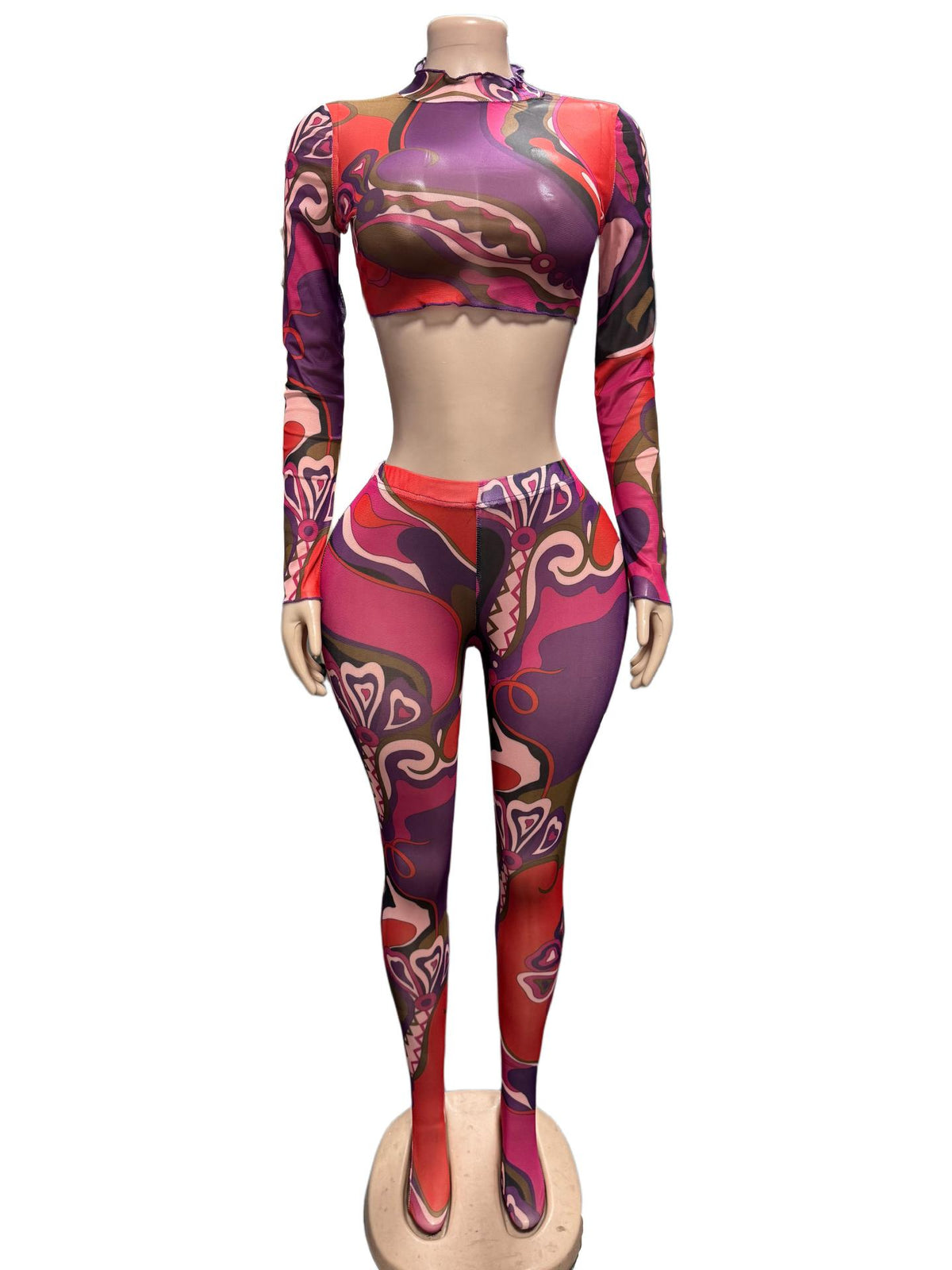 Women's Abstract Print Crop Top & Leggings Set