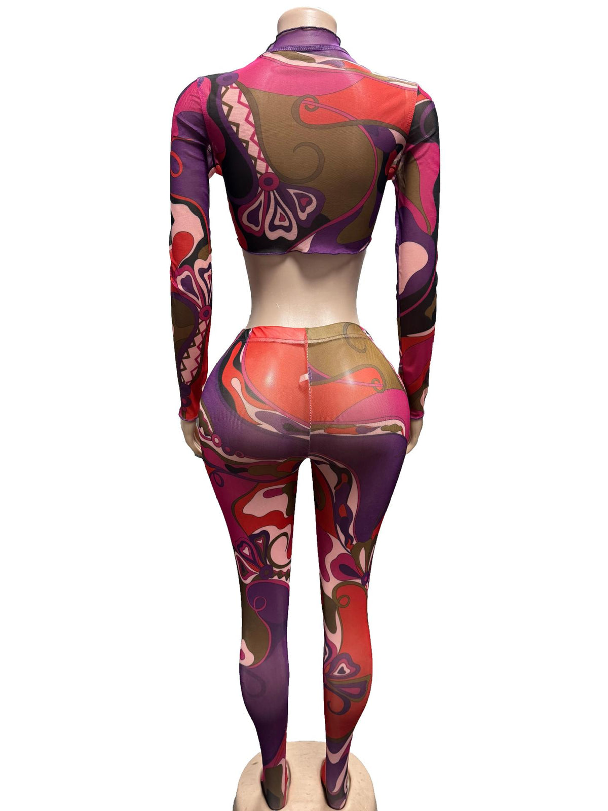 Women's Abstract Print Crop Top & Leggings Set