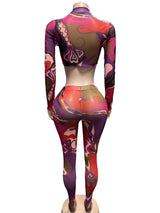 Women's Abstract Print Crop Top & Leggings Set