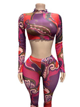 Women's Abstract Print Crop Top & Leggings Set
