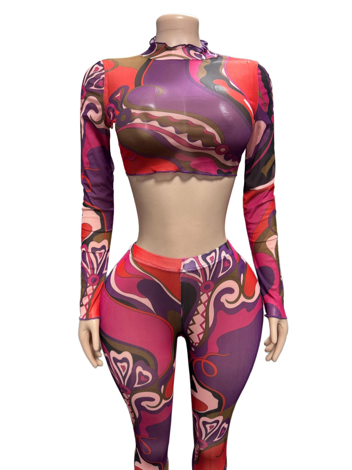 Women's Abstract Print Crop Top & Leggings Set