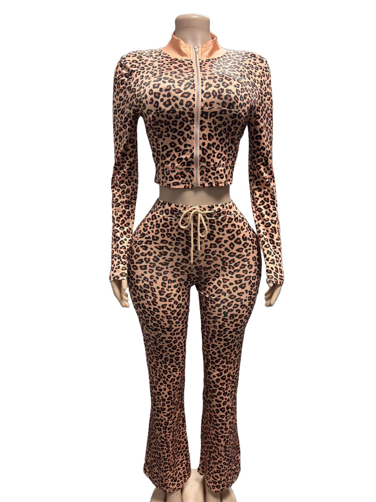 Women's Leopard Crop Top & Flare Pants Set