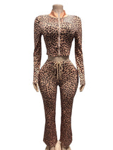 Women's Leopard Crop Top & Flare Pants Set