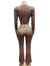 Women's Leopard Crop Top & Flare Pants Set