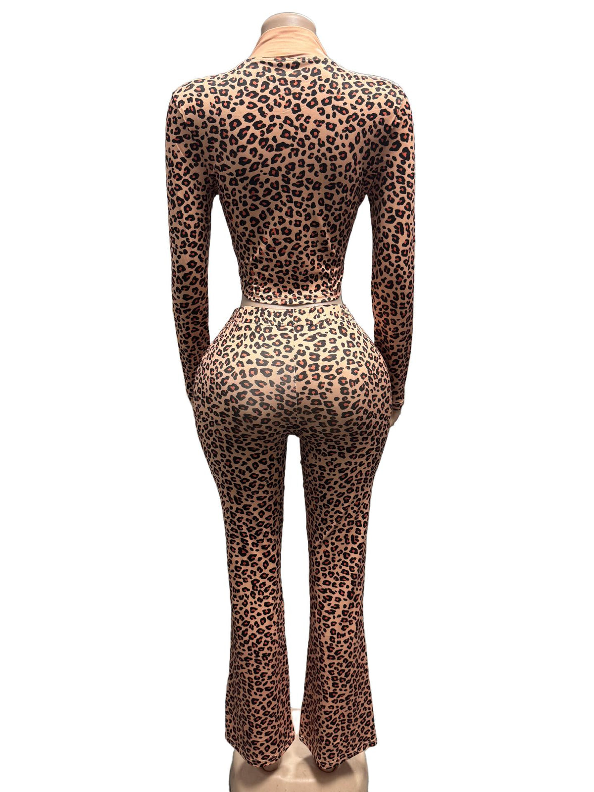 Women's Leopard Crop Top & Flare Pants Set