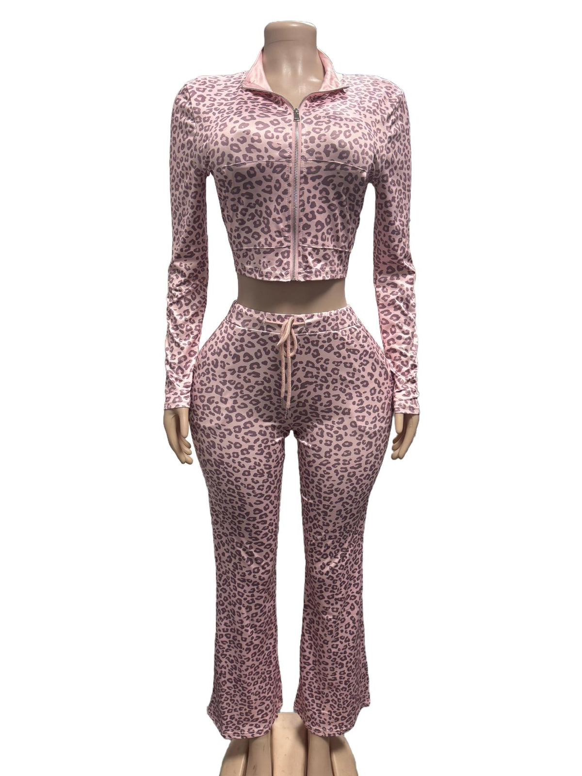Women's Leopard Crop Top & Flare Pants Set