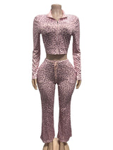 Women's Leopard Crop Top & Flare Pants Set