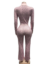 Women's Leopard Crop Top & Flare Pants Set
