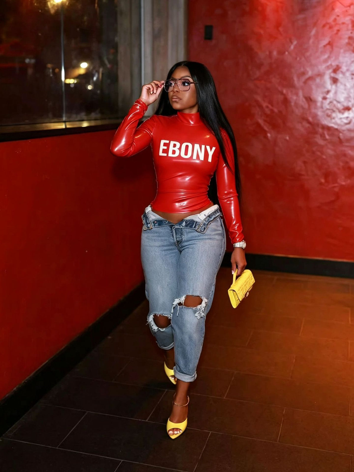 Women's Mock Neck Graphic Fitted Top