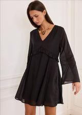Women's V-Neck Ruffle Trim Mini Dress