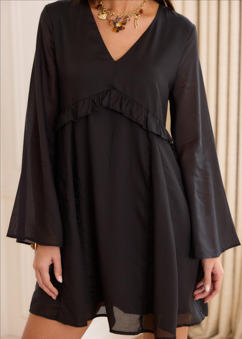 Women's V-Neck Ruffle Trim Mini Dress