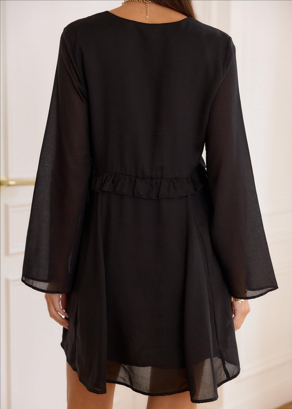 Women's V-Neck Ruffle Trim Mini Dress