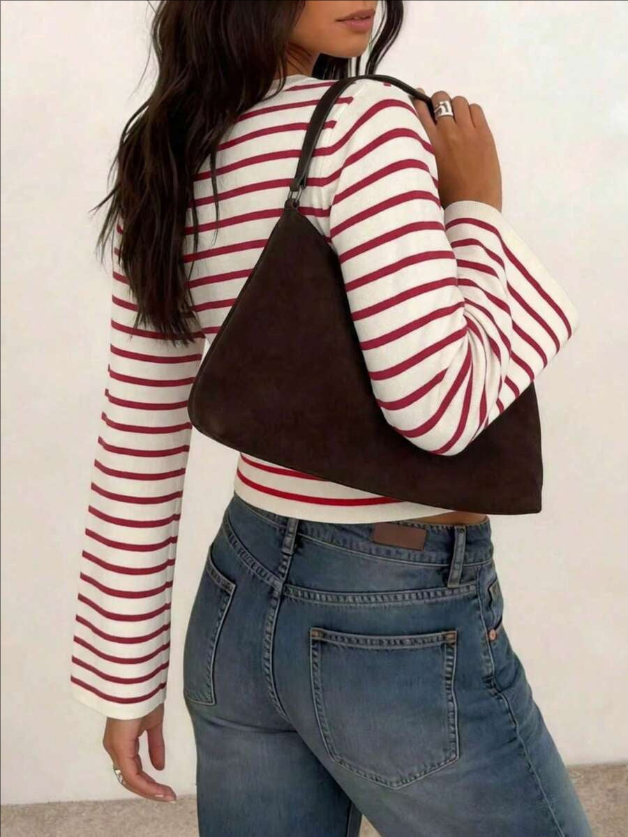Women's Striped Boat Neck Flare Sleeve Top