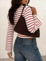 Women's Striped Boat Neck Flare Sleeve Top
