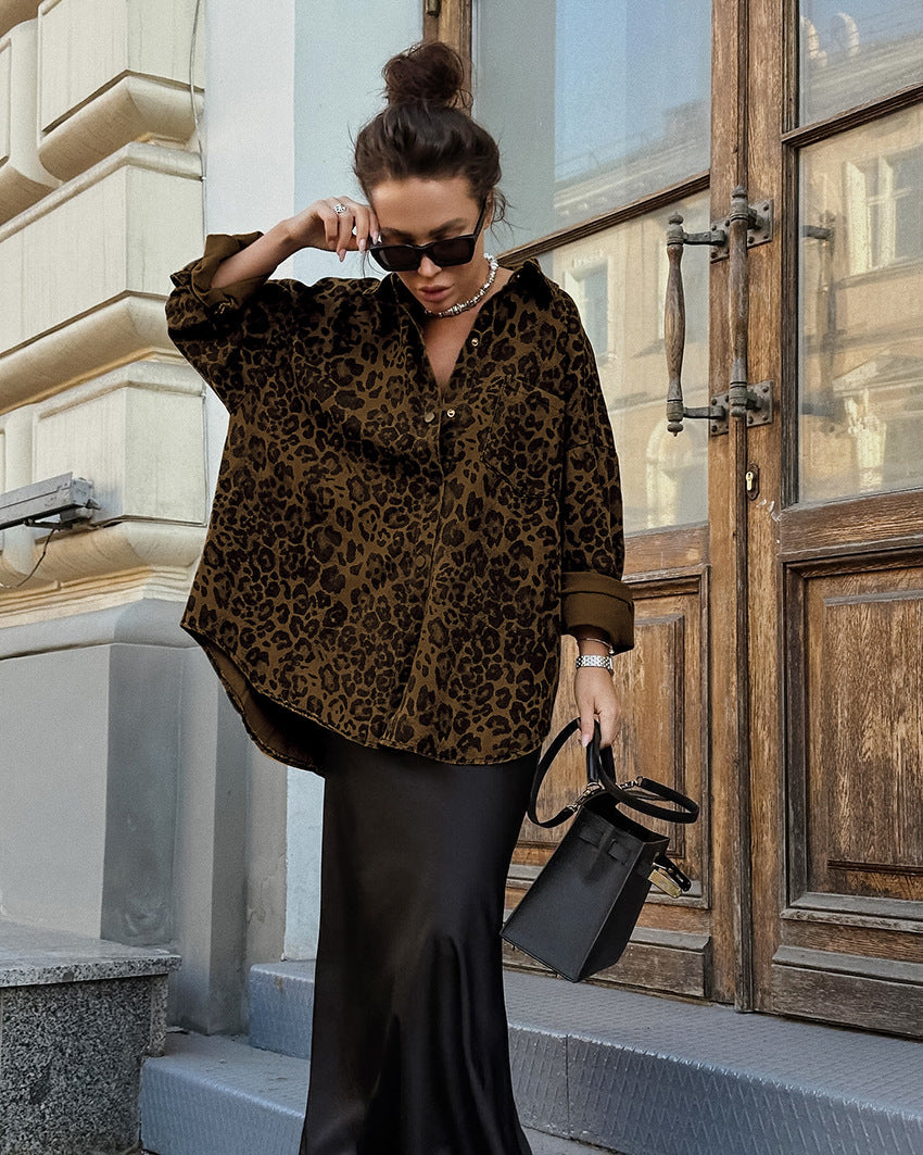 Women's Leopard Print Oversized Shirt Jacket