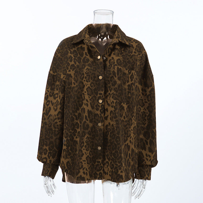 Women's Leopard Print Oversized Shirt Jacket