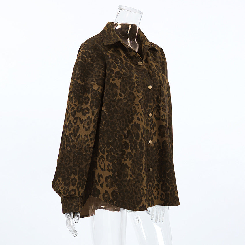 Women's Leopard Print Oversized Shirt Jacket