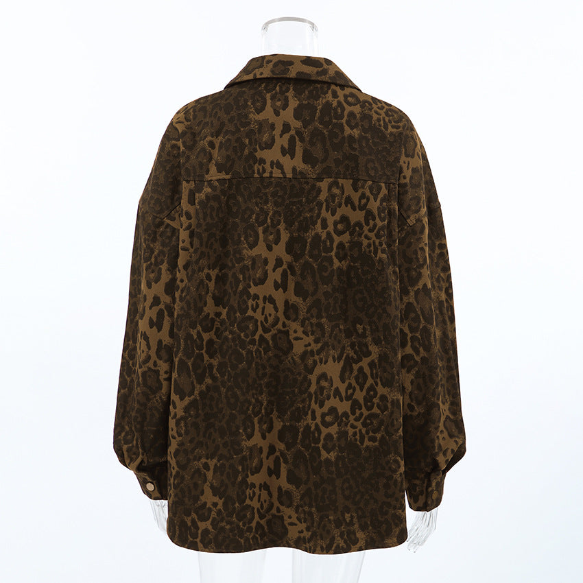 Women's Leopard Print Oversized Shirt Jacket