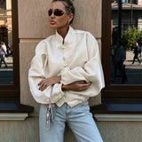 Women's High Neck Puff Sleeve Bomber Jacket